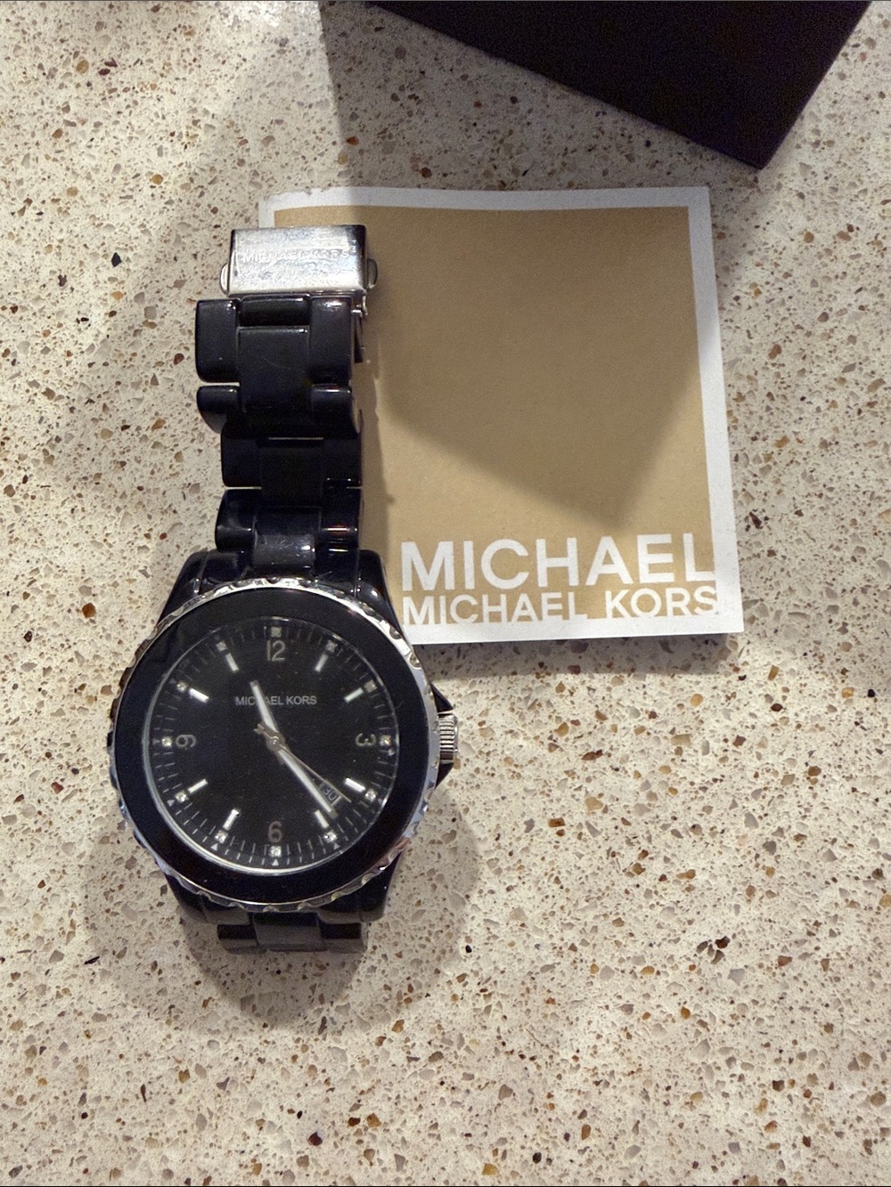 Michael Kors Black Ceramic Link Watch with Silver Accents